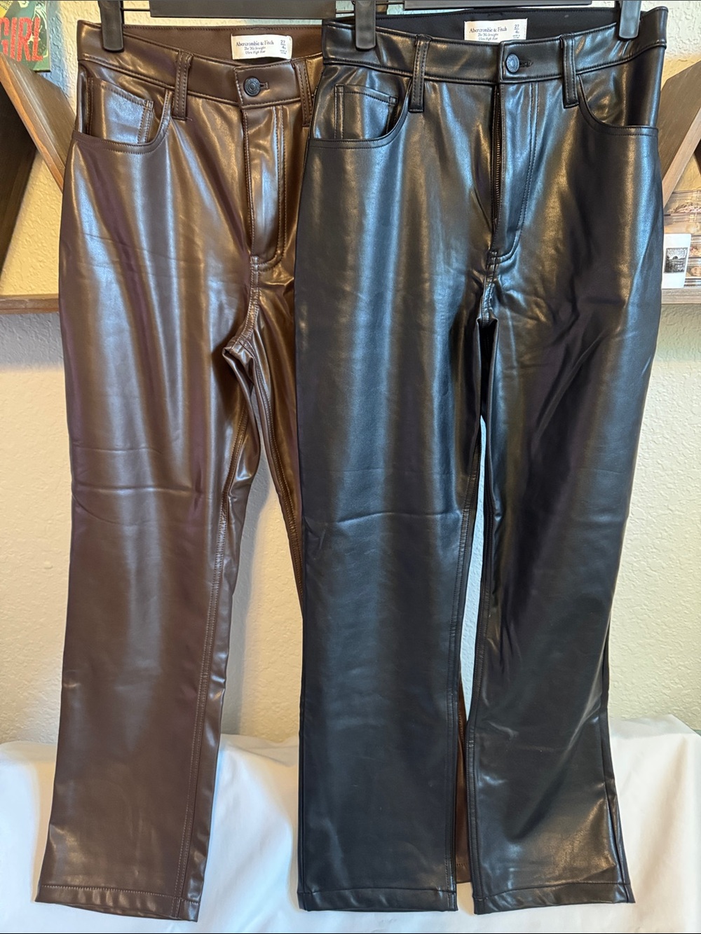 2 Pair Abercrombie & Fitch Vegan Leather The 90’s Straight Ultra High Rise Pants